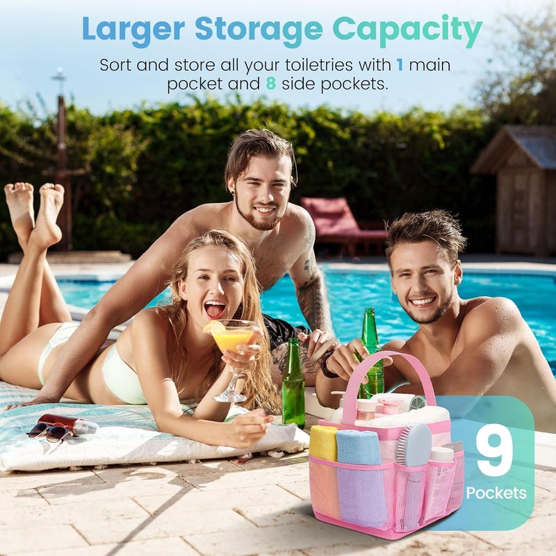 Asisnt Camping Essentials Shower Caddy Portable for College Dorm Room Essentials for Girls with 8 Pockets,Large-Capacity Shower Caddy Dorm Basket,Quick Dry Bath Bag for Bathroom,Gym,Travel,Swim,Beach-Pink - Image 2